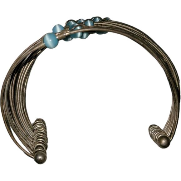 Copper Wires With Turquoise Blue Beads Cuff Bracelet Medium - Picture 4 of 6